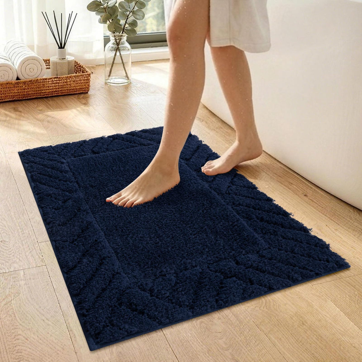 48x17 Long Bathroom Runner Rugs Beige, Non Slip Washable Bath Rugs