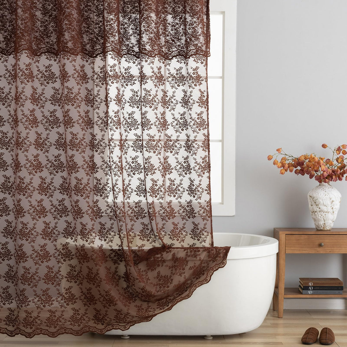 TUDECO Sage Green Shower Curtain with Attached Valance, 72 x 72, 1 Panel