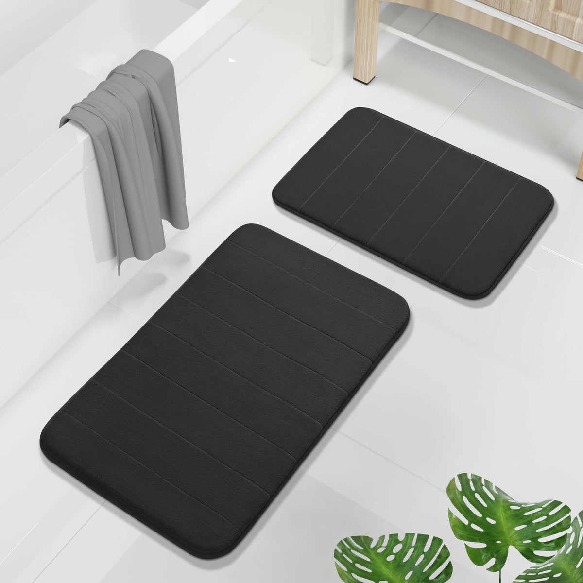 Yimobra Memory Foam Bathroom Rugs Sets 2 Piece - Super Soft Absorbent Quick Dry Bath Mat Set, Machine Washable Non Slip Floor Carpet for Tub Shower & Single Sink (17x24 & 31.5x20 Inch, Gray)