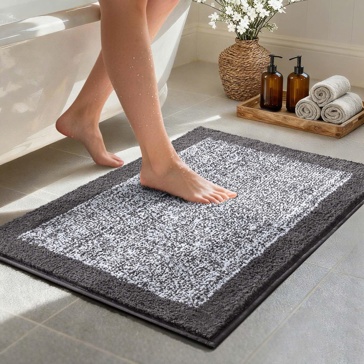 48x24 Long Bathroom Rugs Non Slip Washable, Soft Absorbent Bath Mat Blue