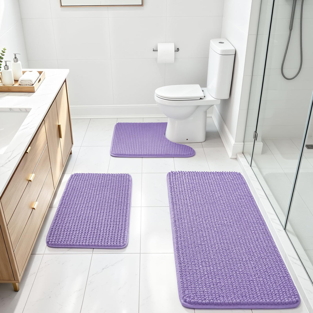 Ophanie Grey Bathroom Rugs 30x20, Soft Chenille Bath Mat, Non Slip Absorbent Quick Dry Light Gray Mats, Machine Washable Thick Small Area Rug Sets,Grip Bathmat for Shower,Toilet,Sink and Indoor Floor