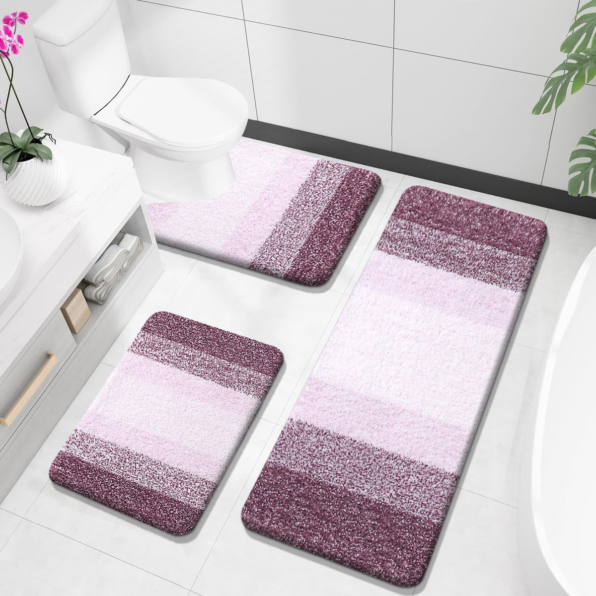 OLANLY Microfiber Bathroom Rugs Sets 3 Piece, Absorbent Bath Mats, Grey