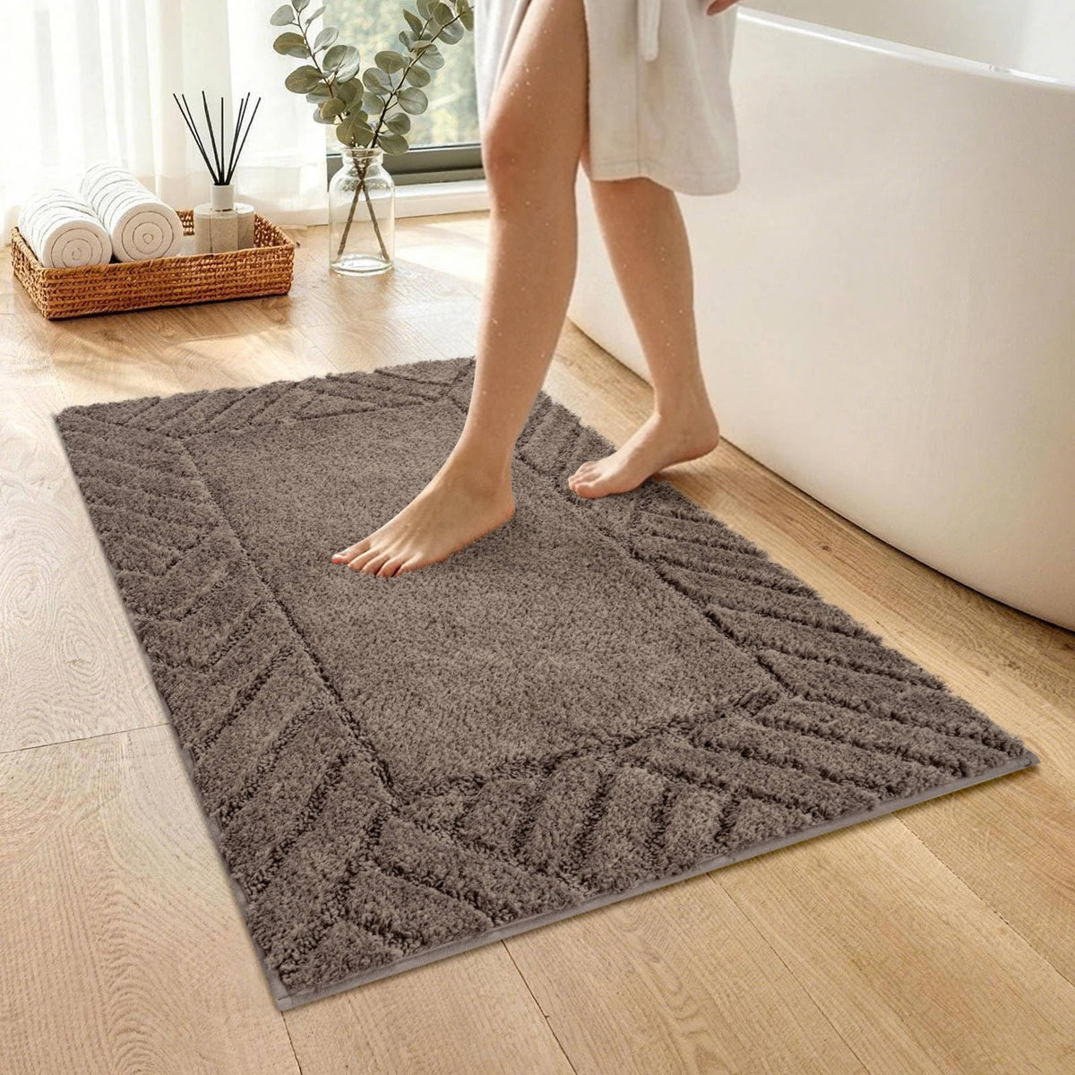 48x17 Long Bathroom Runner Rugs Beige, Non Slip Washable Bath Rugs