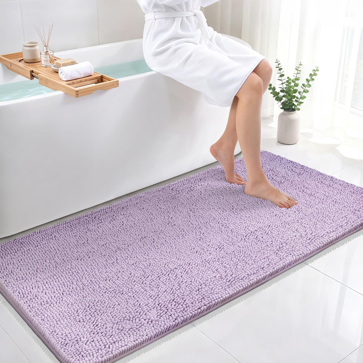 Bcoimo Small Bath Rug Mat,24x17 Extra Soft Chenille Lavender Bathroom Mats