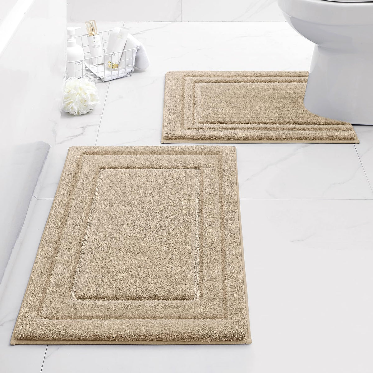 HOMEIDEAS Fall Bathroom Rugs Sets, 2 Piece Soft Bath Mat Burnt Orange