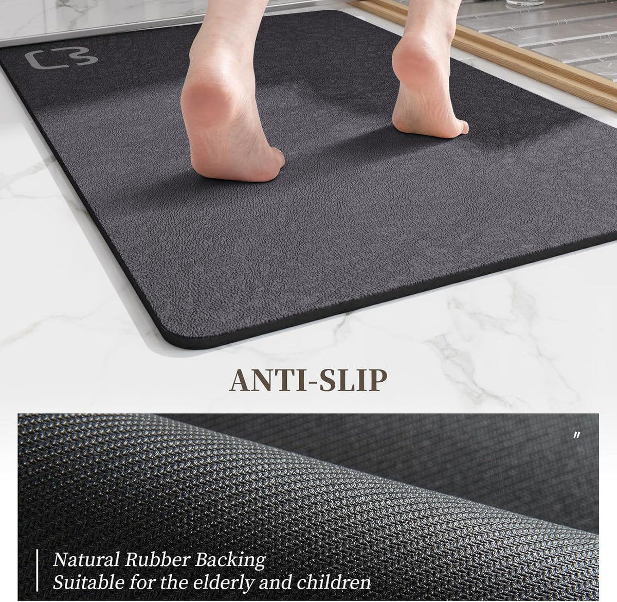 Dark Grey Long Bathroom Rugs Large Stone Bath Mats for Bathroom,15.7"x47.2"