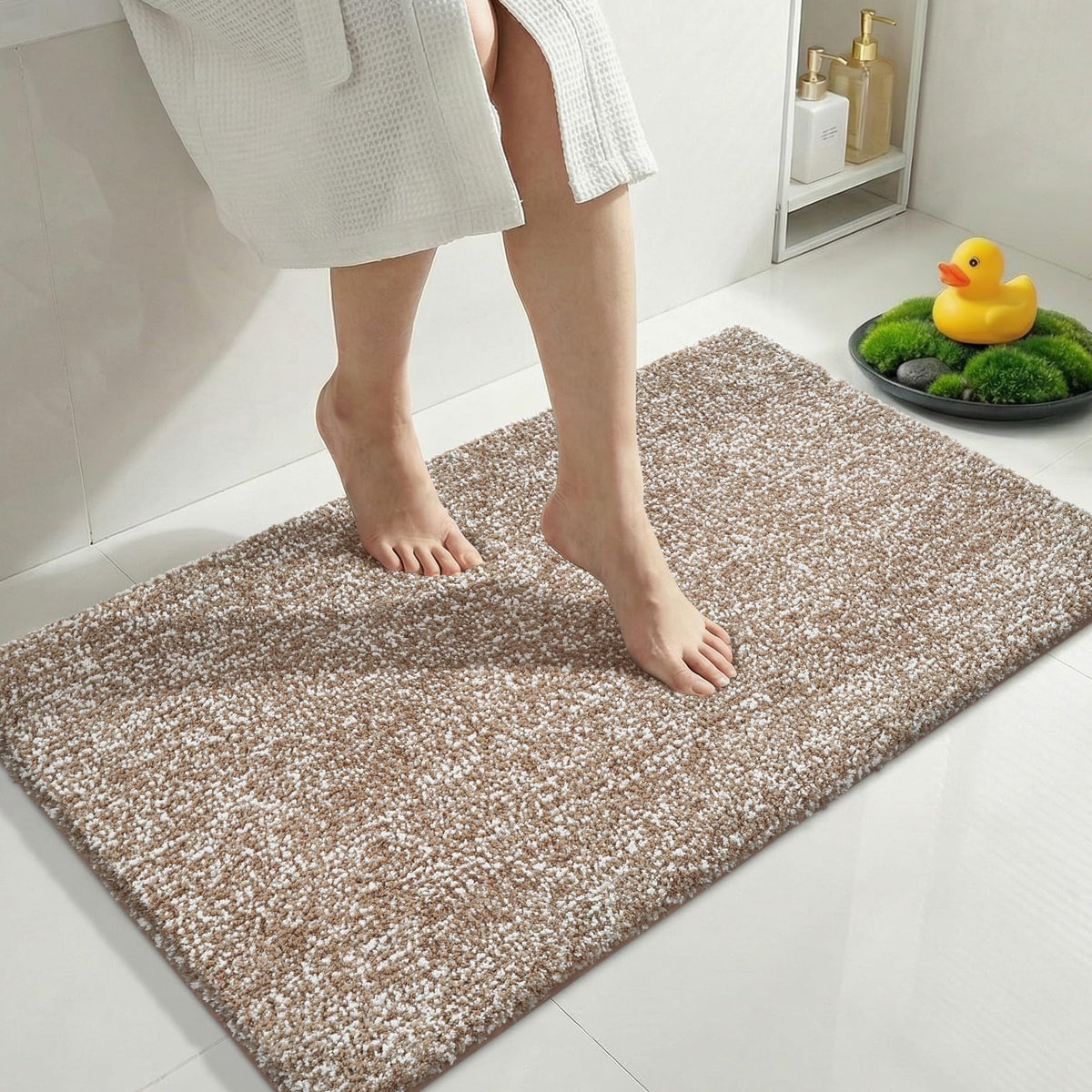 Yimobra Non Slip Machine Washable Bathroom Rug 32x20 Light Blue and White