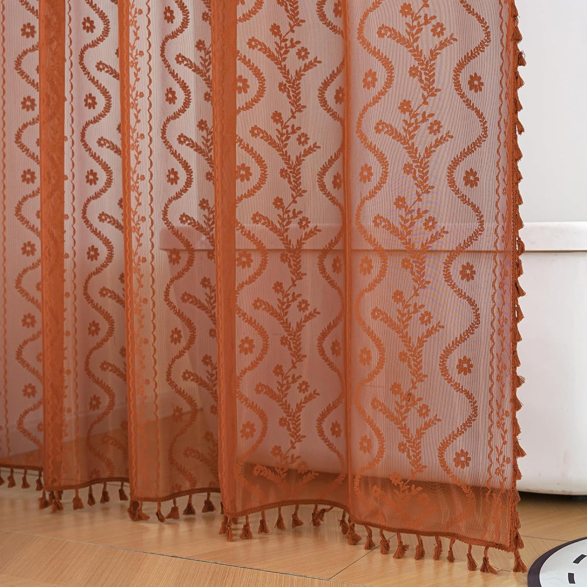 WAZZIO Terracotta Lace Shower Curtain,Boho Chic Fall Color,72 x 72 in