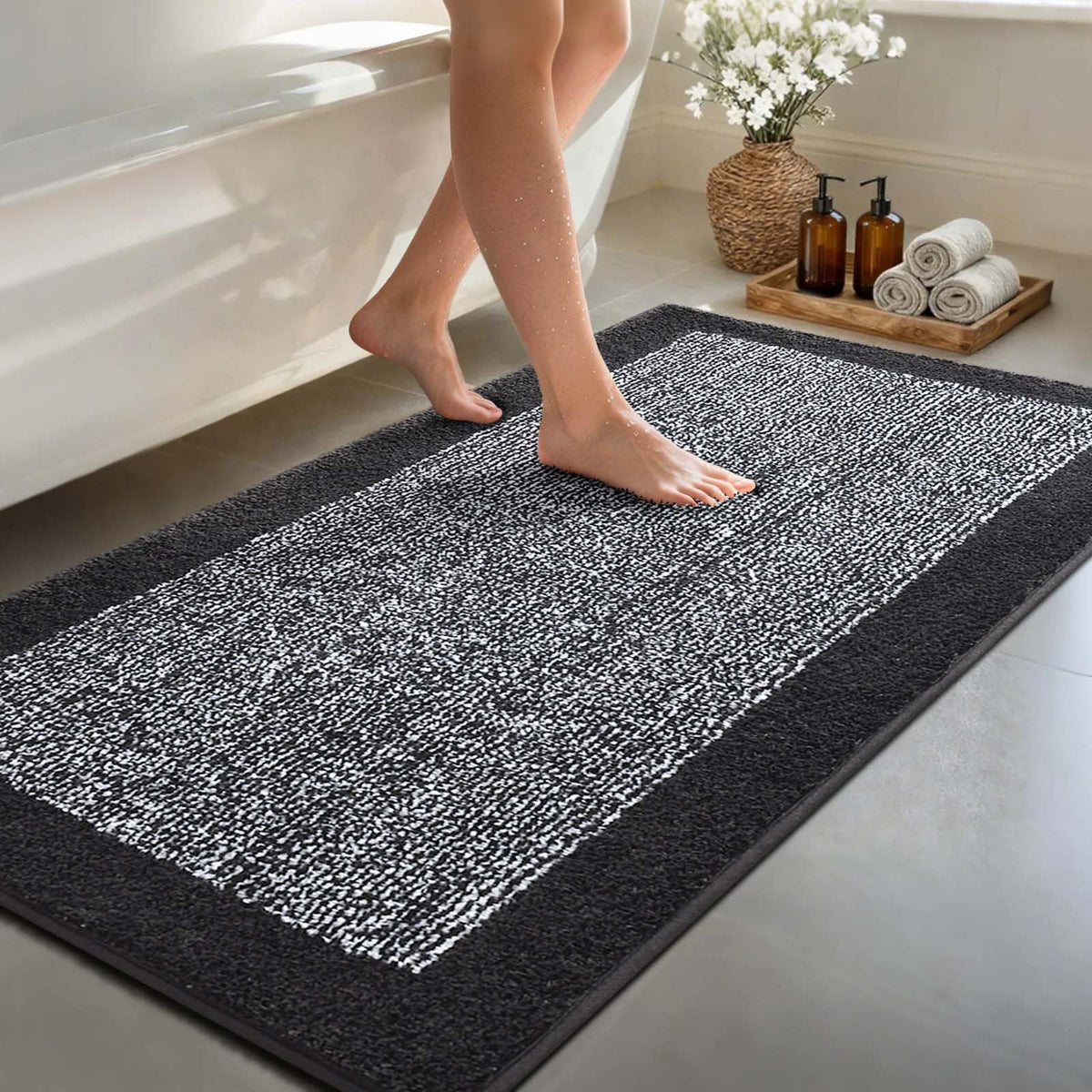48x24 Long Bathroom Rugs Non Slip Washable, Soft Absorbent Bath Mat Blue