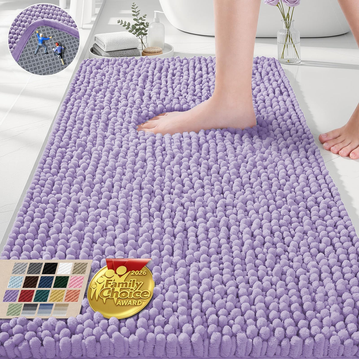 Ophanie Grey Bathroom Rugs 30x20, Soft Chenille Bath Mat, Non Slip Absorbent Quick Dry Light Gray Mats, Machine Washable Thick Small Area Rug Sets,Grip Bathmat for Shower,Toilet,Sink and Indoor Floor