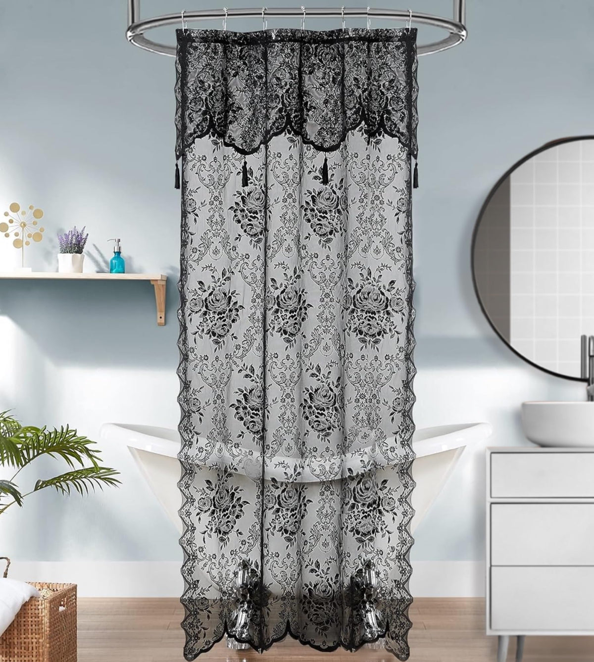 Warm Home Designs Navy Blue Lace Shower Curtain with Valance. LA Navy 72