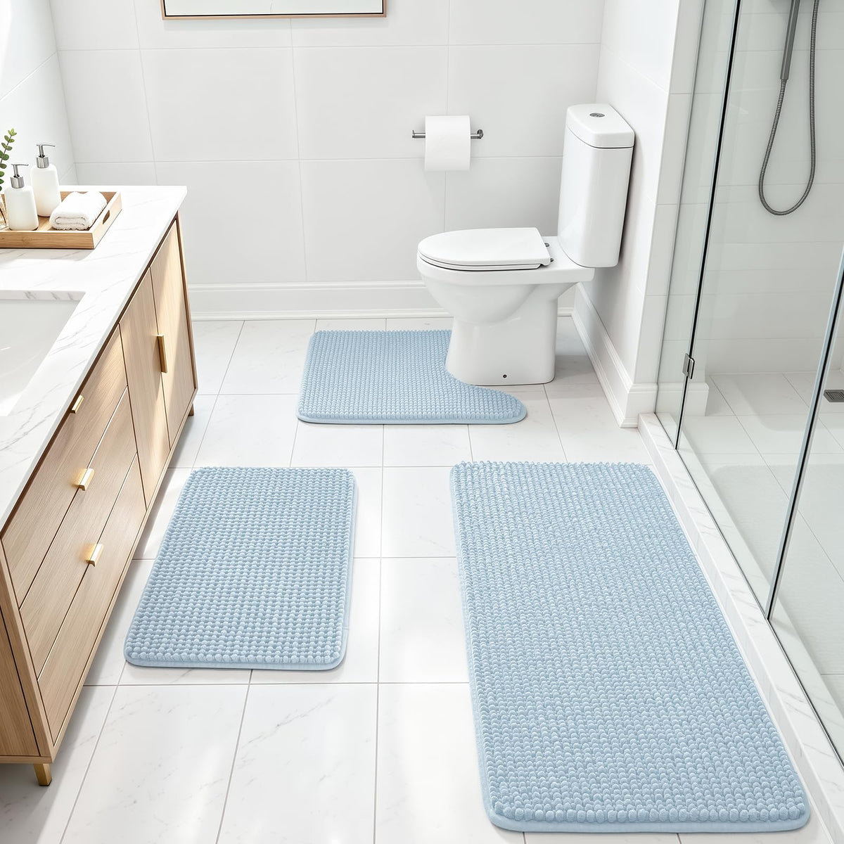 Ophanie Grey Bathroom Rugs 30x20, Soft Chenille Bath Mat, Non Slip Absorbent Quick Dry Light Gray Mats, Machine Washable Thick Small Area Rug Sets,Grip Bathmat for Shower,Toilet,Sink and Indoor Floor