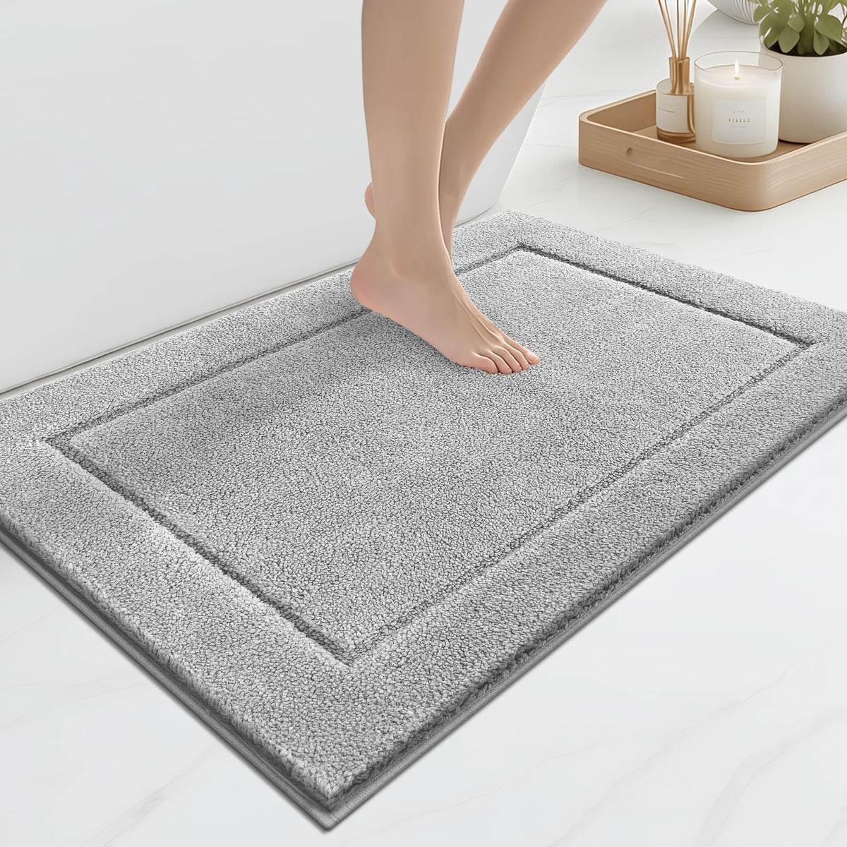 anllugs Bathroom Rugs, Non-Slip Bath Rugs, 24" x 60", Grey