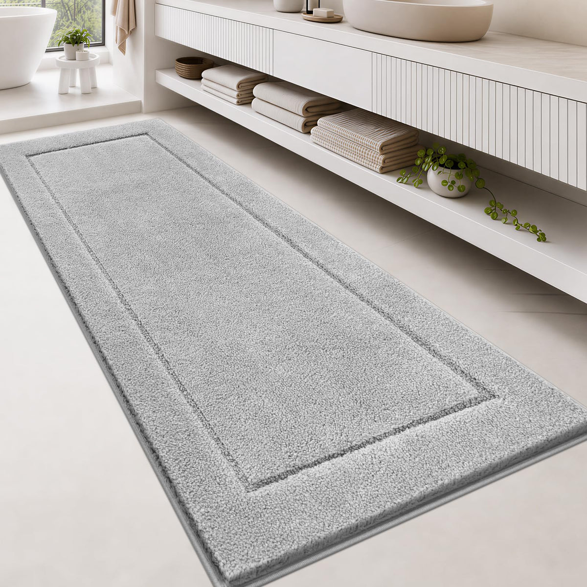 anllugs Bathroom Rugs, Non-Slip Bath Rugs, 24" x 60", Grey