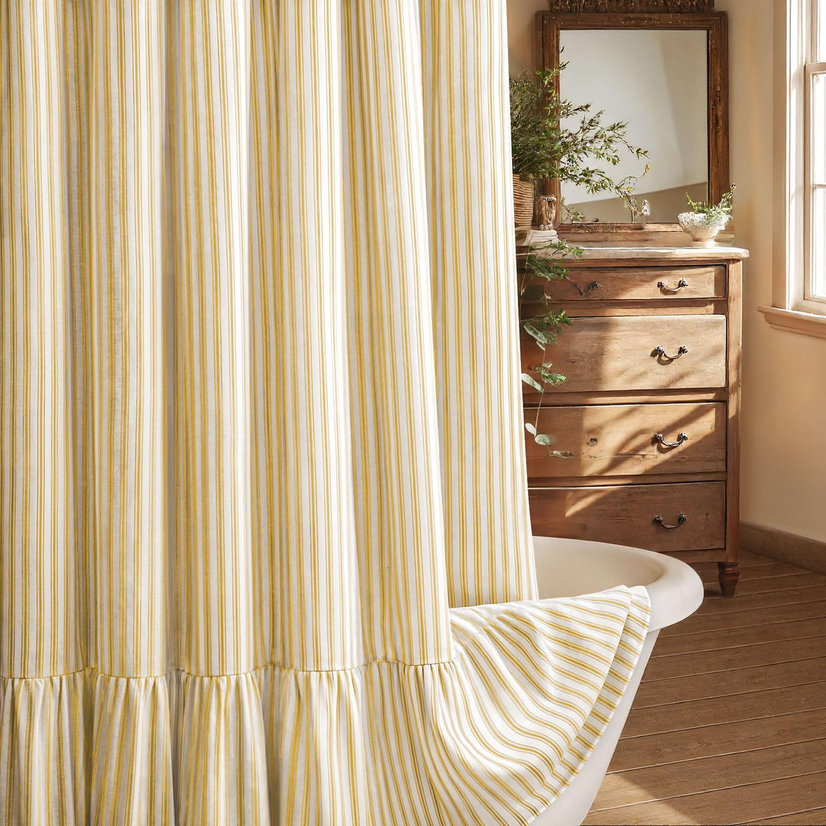 Farmhouse Shower Curtain Ruffle Linen Beige 72" W x 72" L