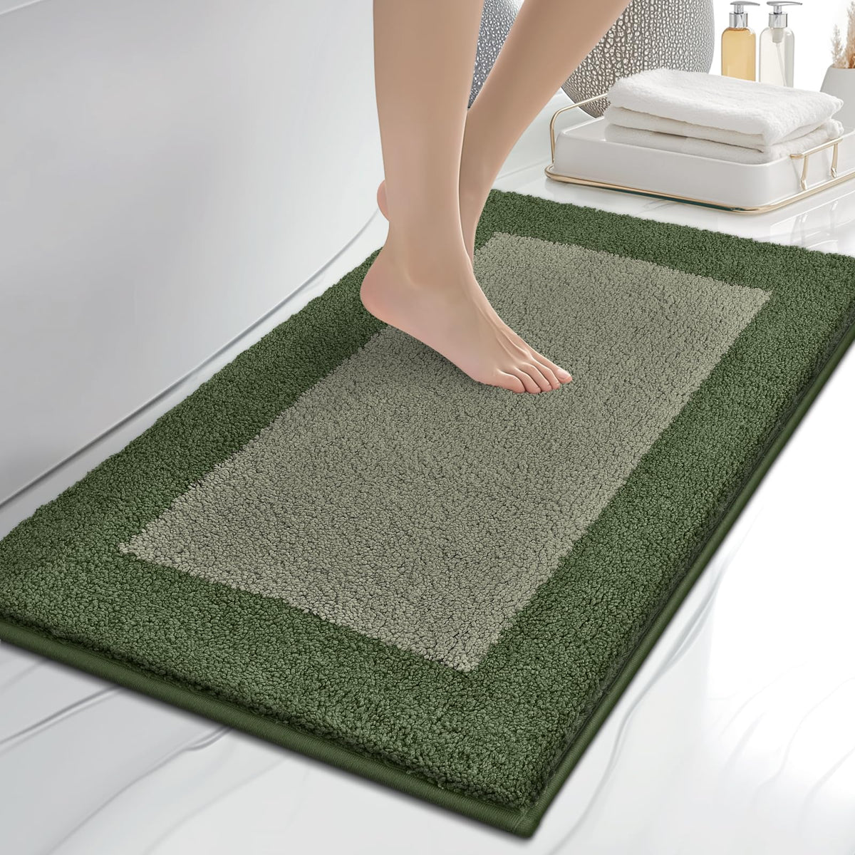 anllugs Bathroom Rugs, 20" x 30" Soft Bath Rugs, Olive Green & Green
