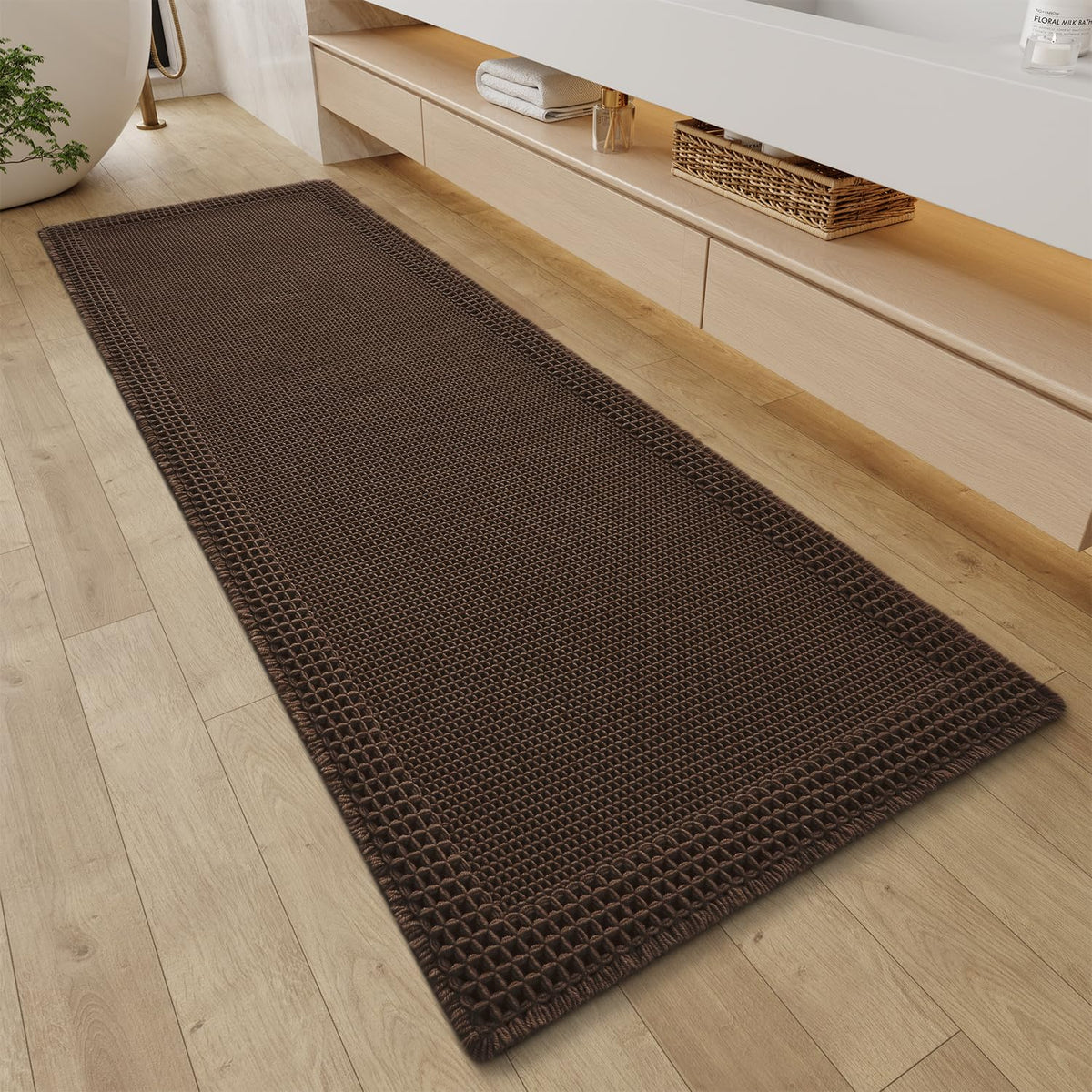 RESARE Waffle Bath Mat for Bathroom, Non Slip Bathroom Rugs 17"x24" Green