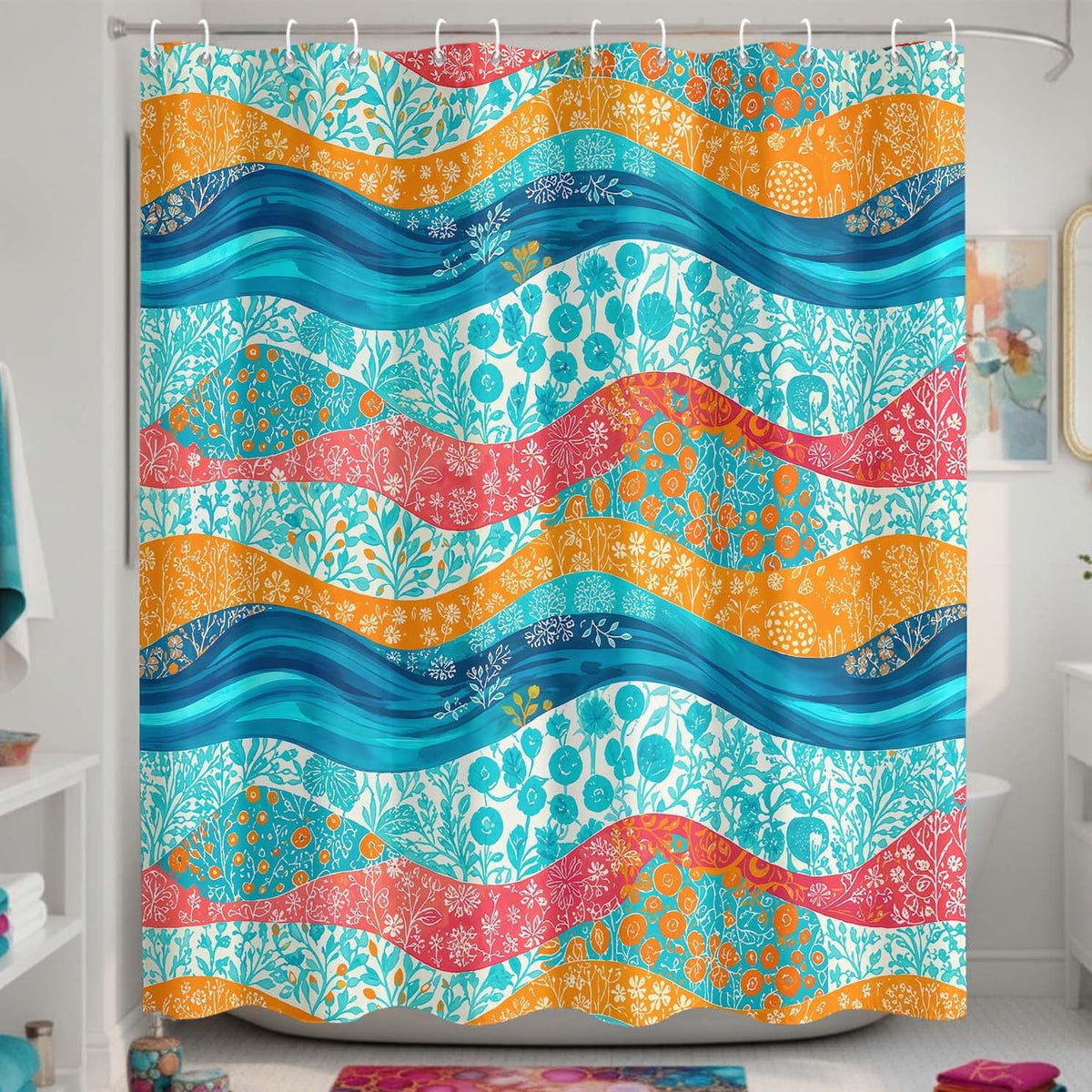 Funny Cat Shower Curtain for Bathroom Green 72x72 Inch