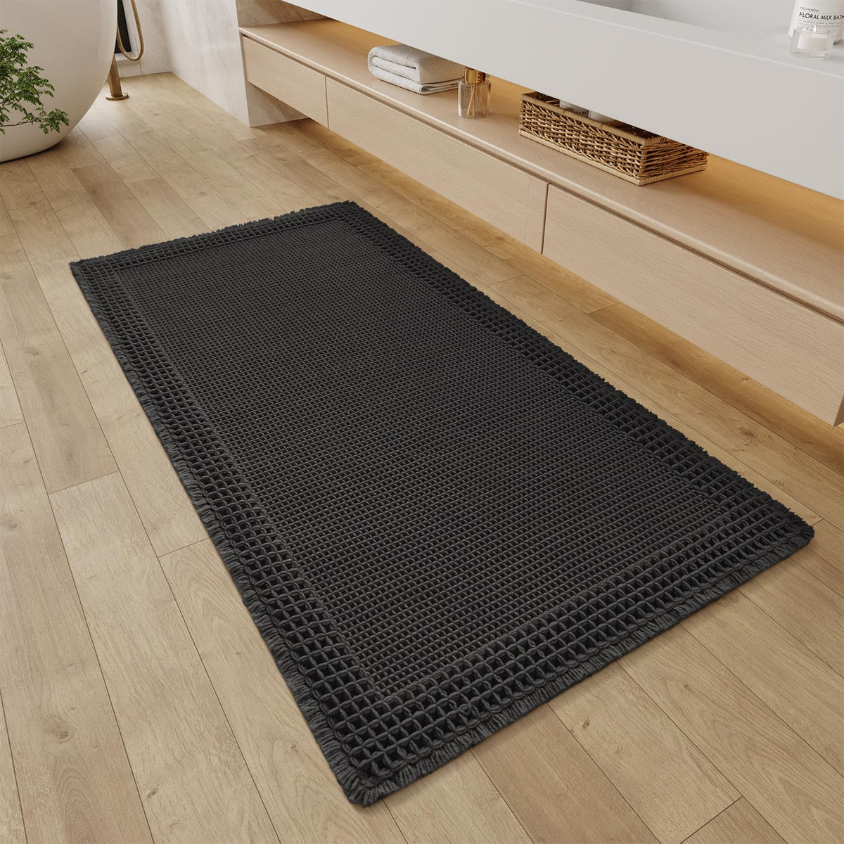 RESARE Waffle Bath Mat for Bathroom, Non Slip Bathroom Rugs 17"x24" Green