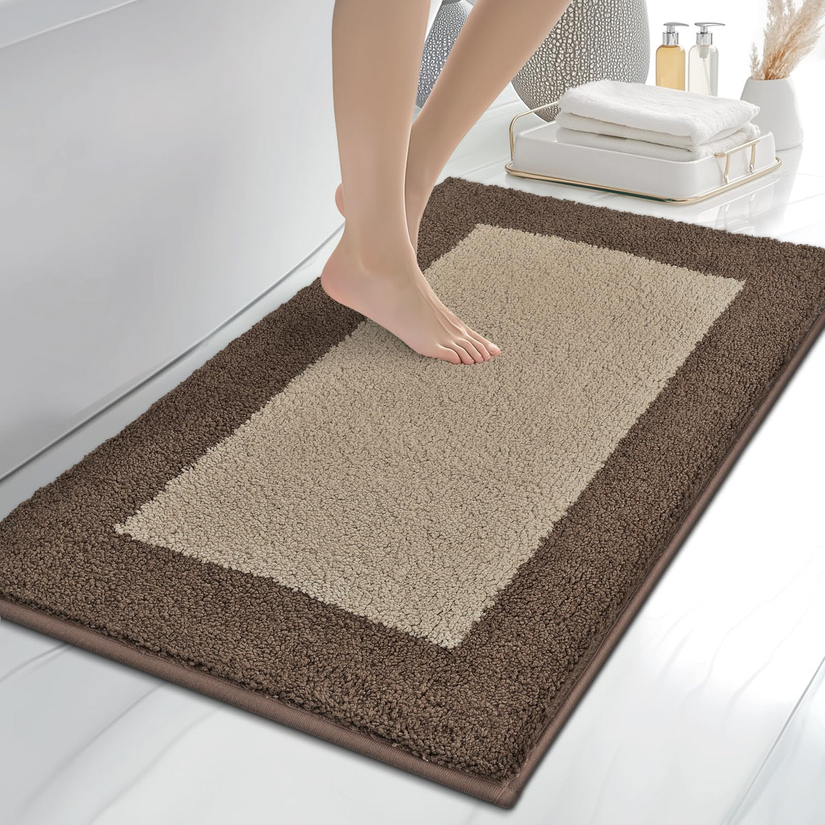 anllugs Bathroom Rugs, 20" x 30" Soft Bath Rugs, Olive Green & Green