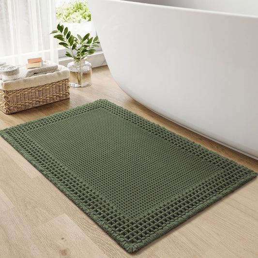 RESARE Waffle Bath Mat for Bathroom, Non Slip Bathroom Rugs 17"x24" Green