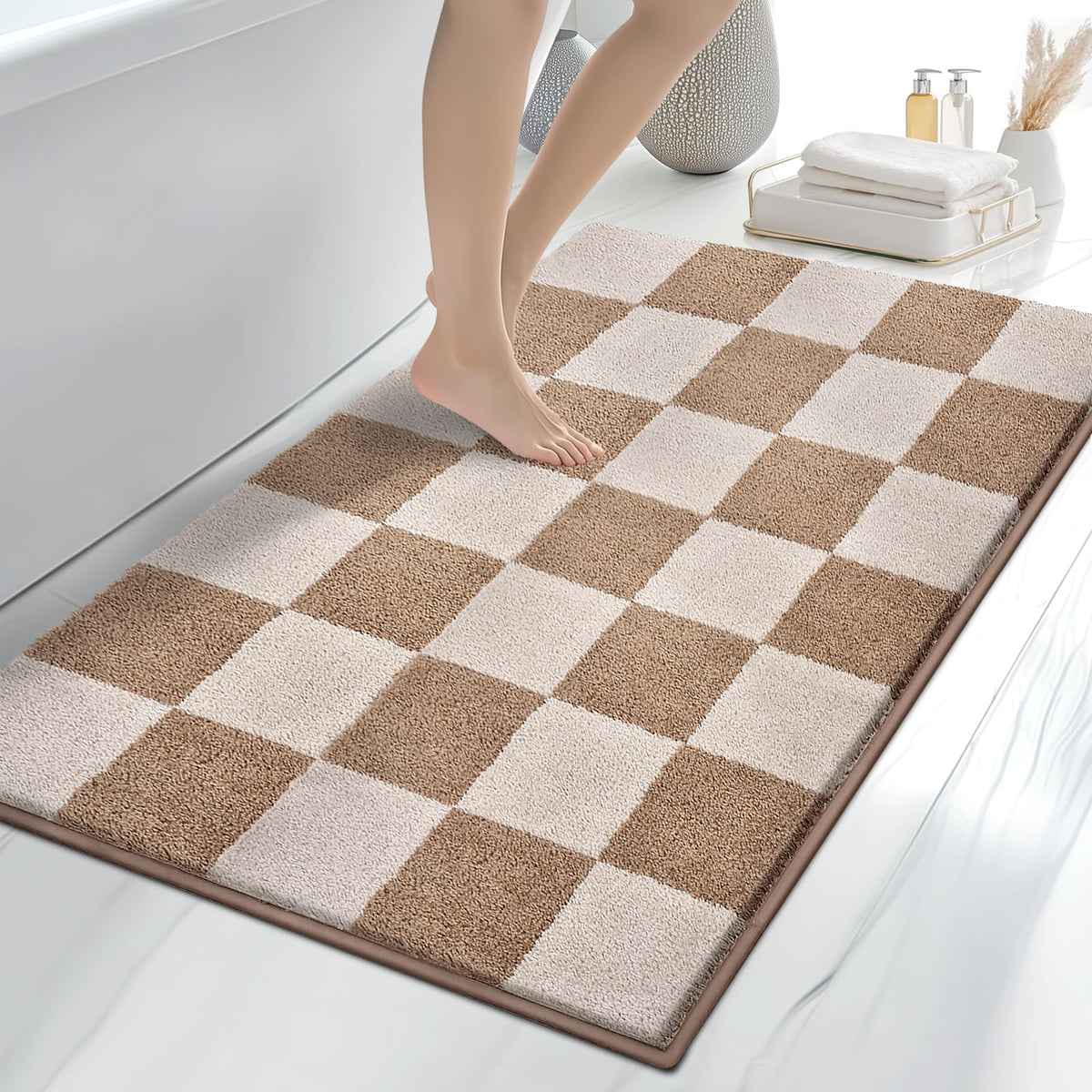 anllugs Bathroom Rugs, 20" x 30" Soft Bath Rugs, Olive Green & Green