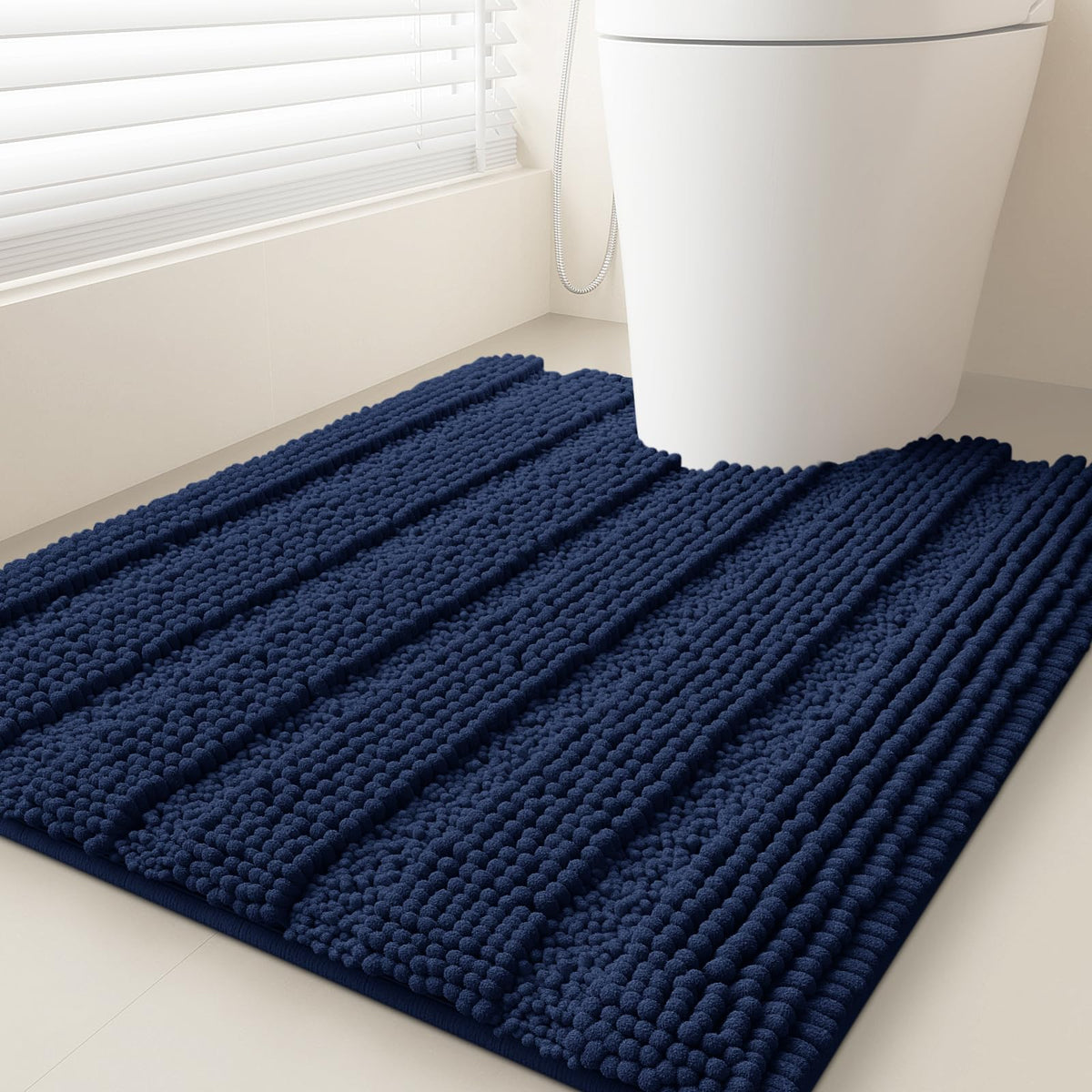 ACCUMTEK Christmas Striped Pink Bathroom Rug Set 3 Pieces Ultra Soft, Non Slip Chenille Toilet Mat, Absorbent Plush Shaggy Bath Mats for Bathroom, Bedroom, Kitchen
