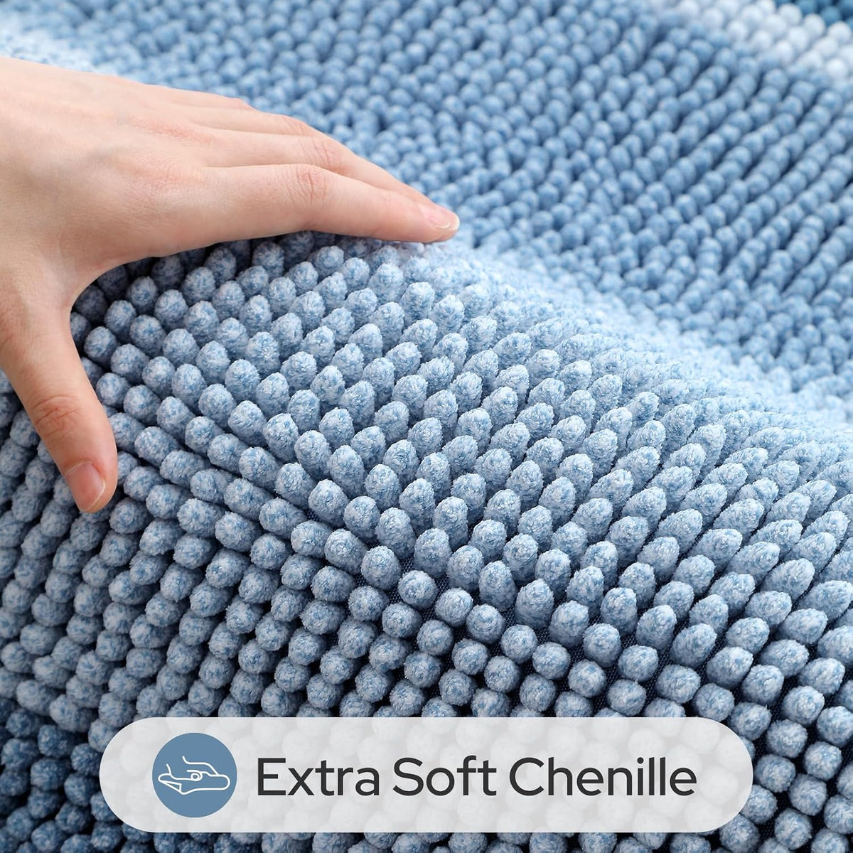 HOMEIDEAS Blue Bathroom Rugs Sets 2 Piece Chenille, 20"x32"+17"x24"