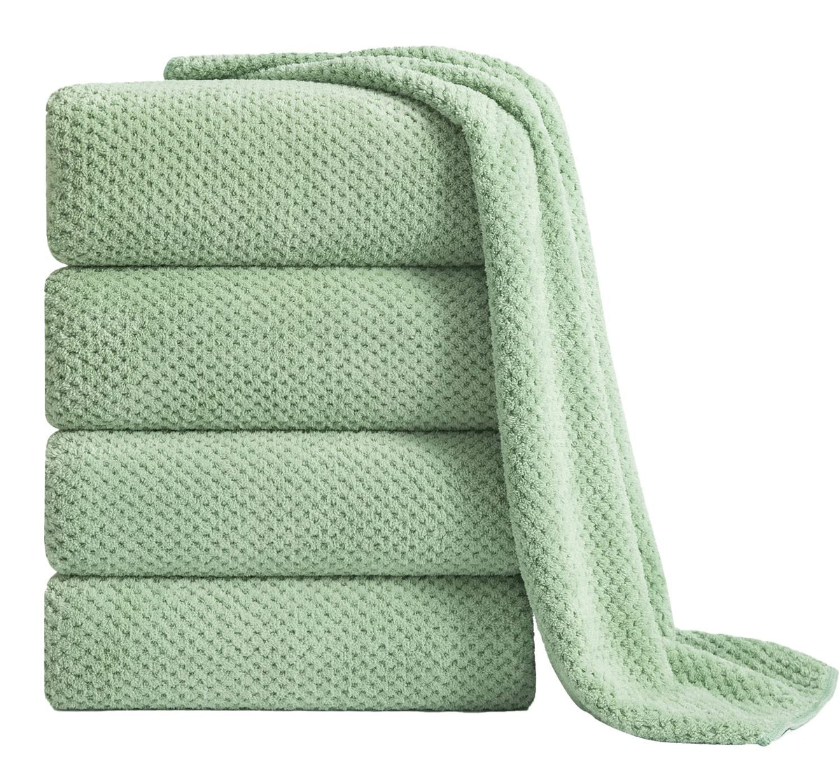 8-Piece Bath Towel Set, 2 Extra Large Bath Towel Sheets, 2 Hand Towels and 4 Washcloths - Highly Absorbent Quick Dry Polyester,Ultra Soft Towel Set for Bathroom, Waffle Weave Design, Pack of 8, Green