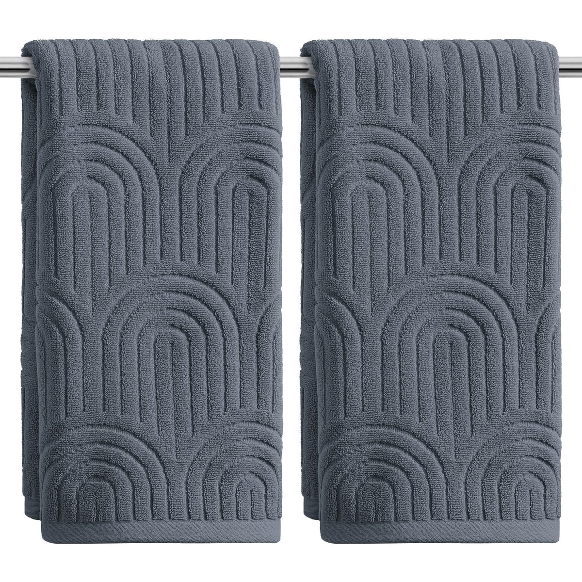 Artoid Mode 2 Pcs Caramel 3D Arched Stripes Jacquard Hand Towels for Bathroom, 100% Cotton Soft Absorbent Bathroom Decor Towels, 13.7 x 29.5 Inch