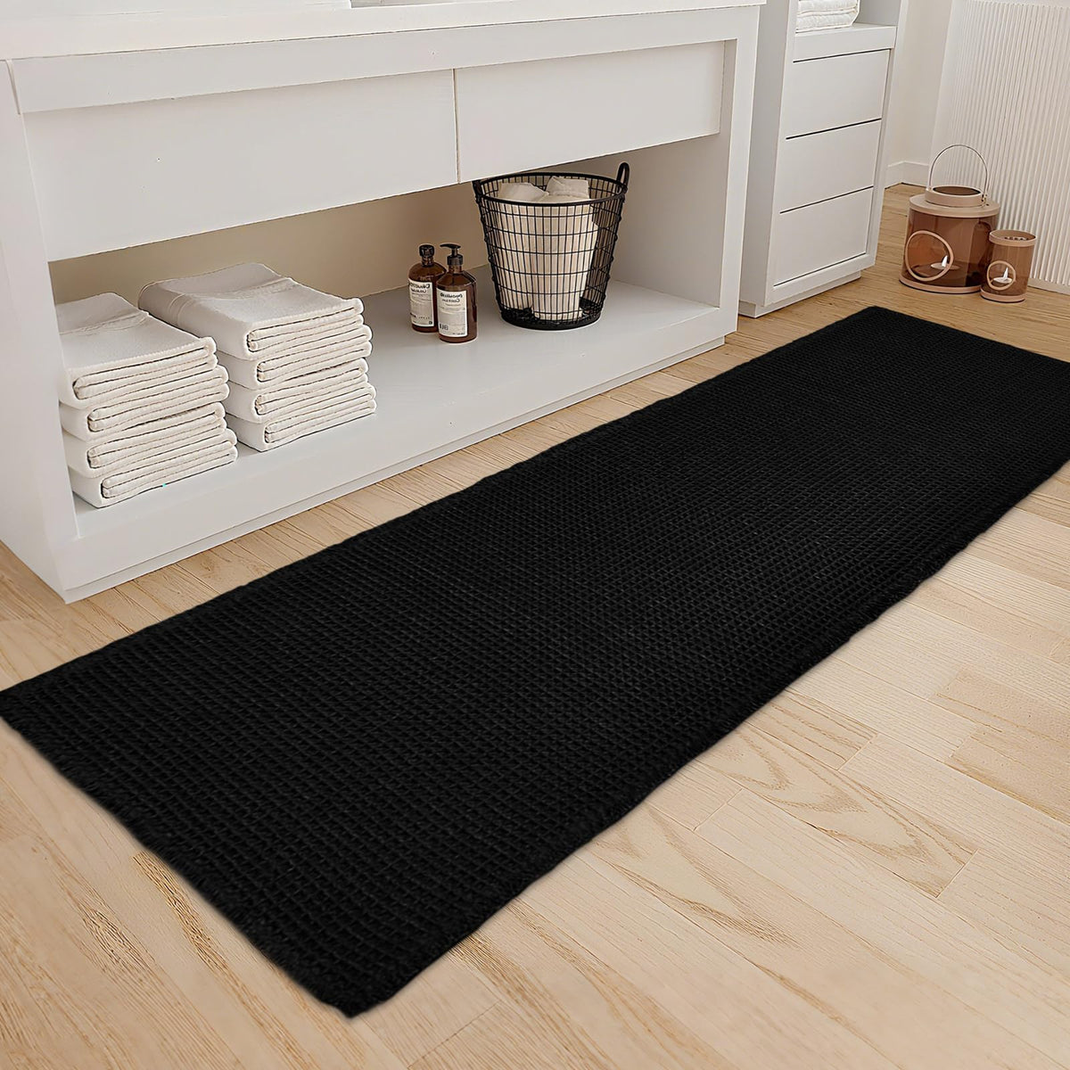 ZALL Waffle Bath Mat,Dark Green Super Absorbent Non Slip Bathroom Rug,17x24inch,Machine Washable Ultra Soft Floor Mats