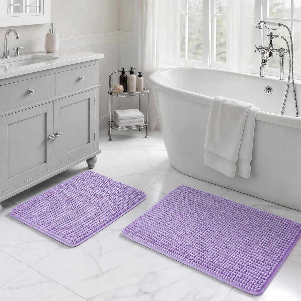 Ophanie Grey Bathroom Rugs 30x20, Soft Chenille Bath Mat, Non Slip Absorbent Quick Dry Light Gray Mats, Machine Washable Thick Small Area Rug Sets,Grip Bathmat for Shower,Toilet,Sink and Indoor Floor