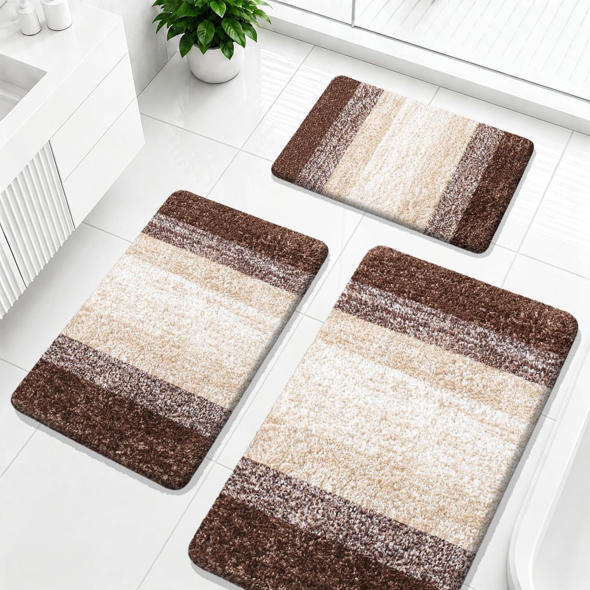 OLANLY Microfiber Bathroom Rugs Sets 3 Piece, Absorbent Bath Mats, Grey