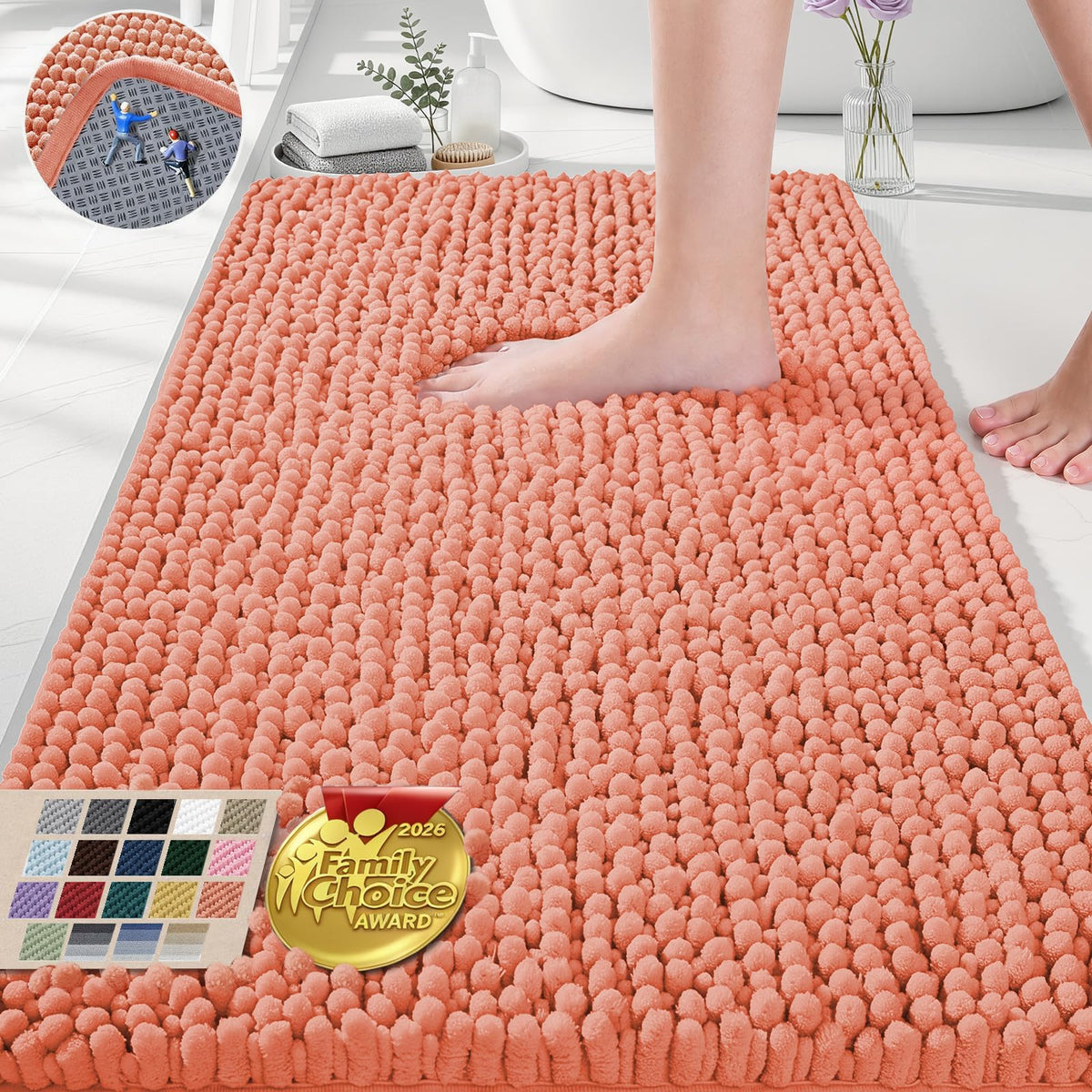 Ophanie Grey Bathroom Rugs 30x20, Soft Chenille Bath Mat, Non Slip Absorbent Quick Dry Light Gray Mats, Machine Washable Thick Small Area Rug Sets,Grip Bathmat for Shower,Toilet,Sink and Indoor Floor