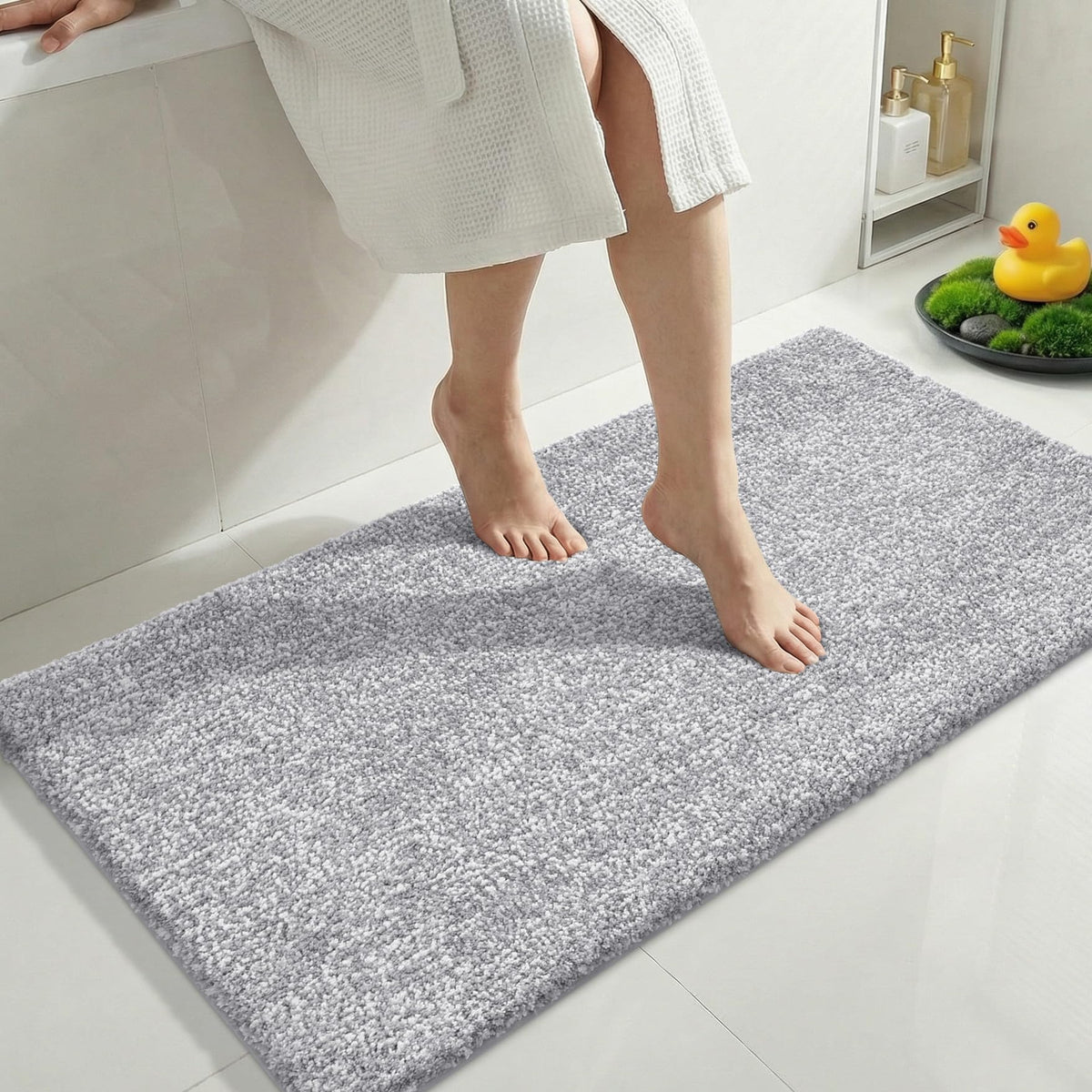 Yimobra Non Slip Machine Washable Bathroom Rug 32x20 Light Blue and White