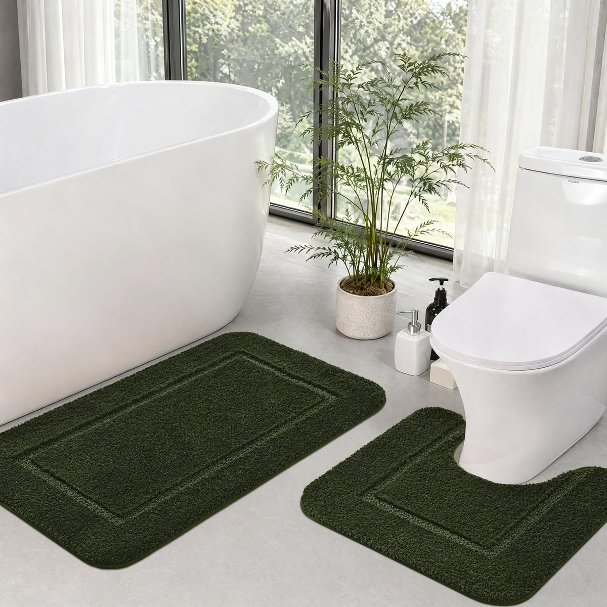 LOCHAS Bathroom Rug Set 2 Piece, 20''x20'' & 34''x21'', Beige