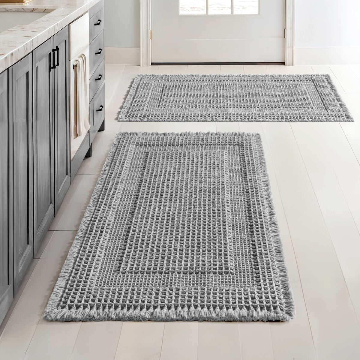 MIULEE Set of 2 Waffle Bathroom Rugs Brown&Cream Boho Bath Mat 17x24+18x30