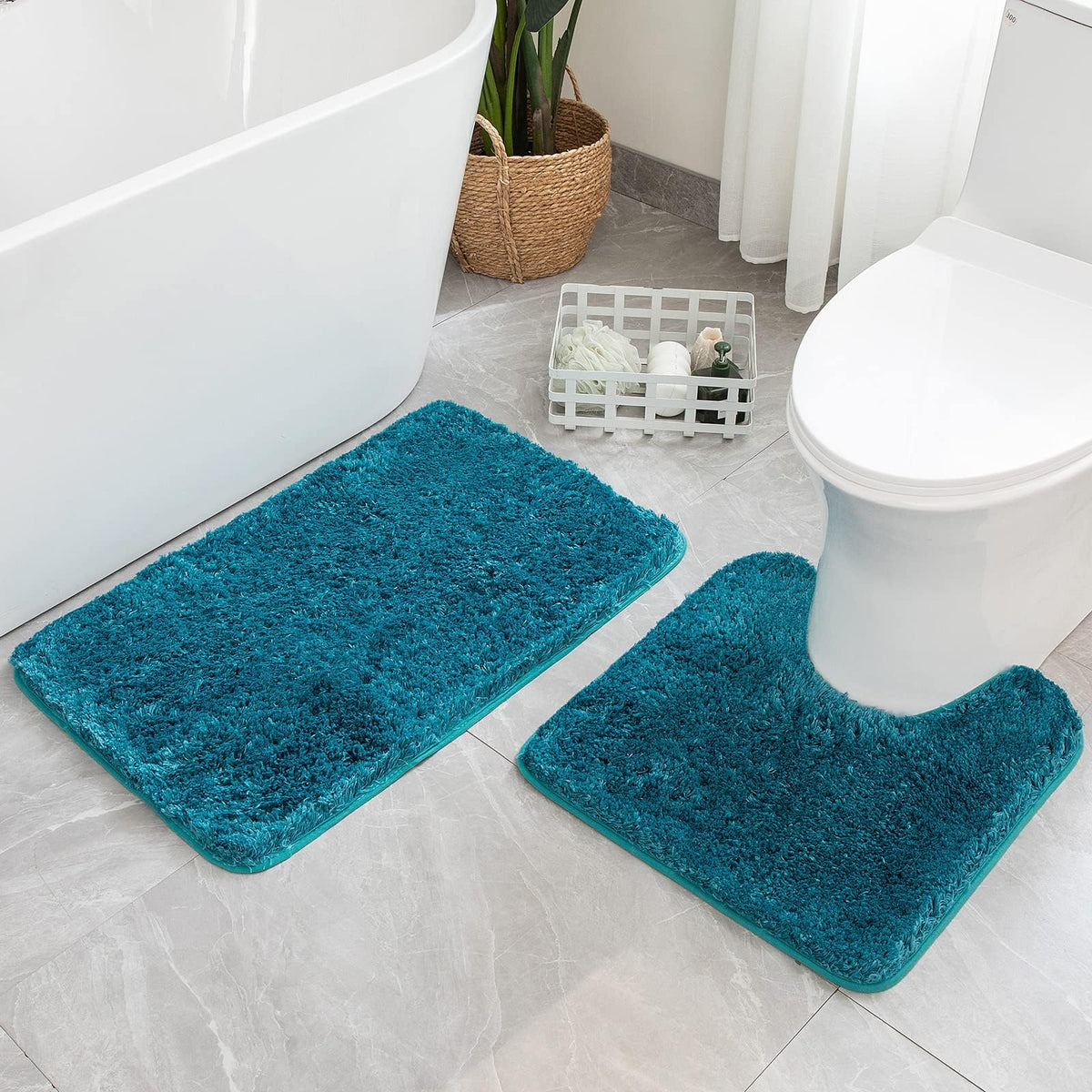 MIULEE Christmas Dark Green Bathroom Rugs Set 2 Piece Small Bath Mats 16x24
