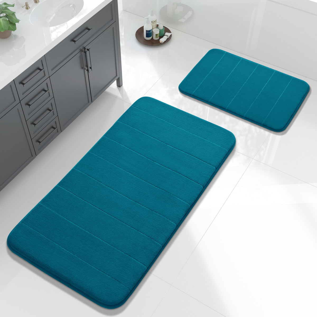 Yimobra Memory Foam Bathroom Rugs Sets 2 Piece - Super Soft Absorbent Quick Dry Bath Mat Set, Machine Washable Non Slip Floor Carpet for Tub Shower & Single Sink (17x24 & 31.5x20 Inch, Gray)