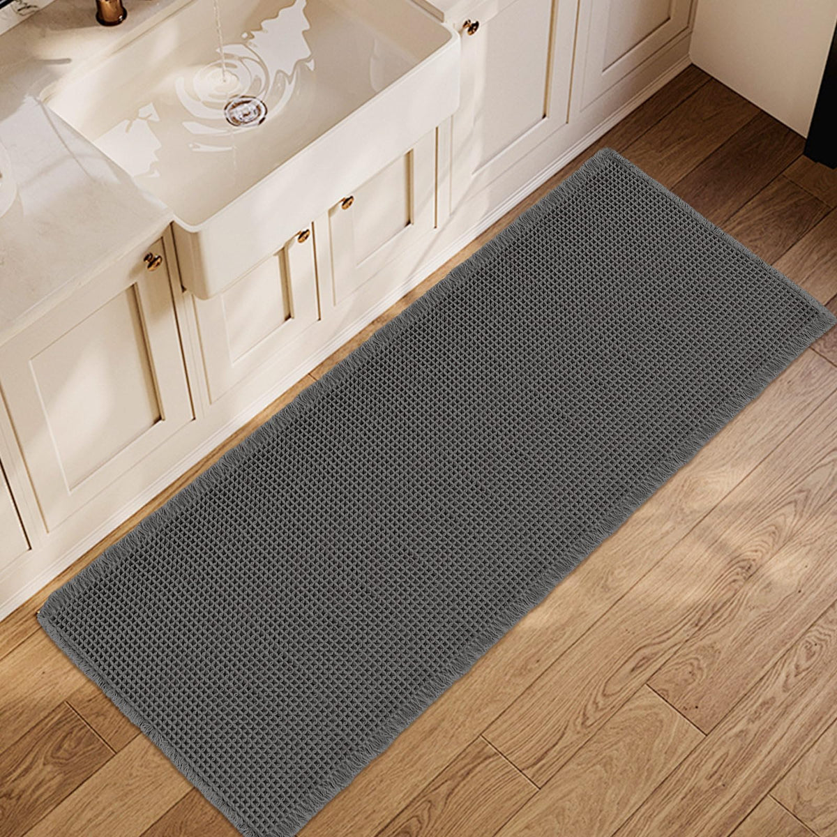 ZALL Waffle Bath Mat,Dark Green Super Absorbent Non Slip Bathroom Rug,17x24inch,Machine Washable Ultra Soft Floor Mats