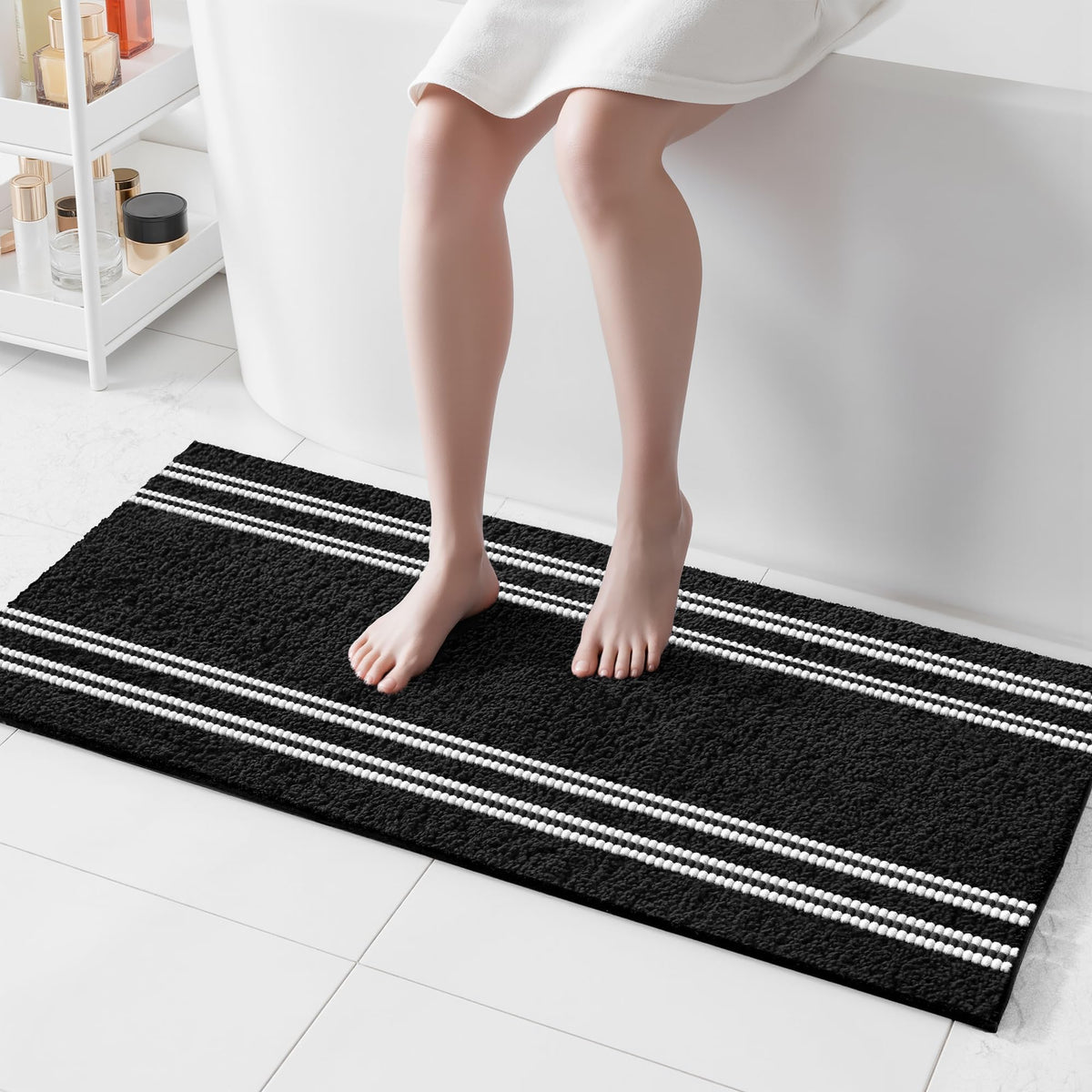 Bathroom Rugs Non Slip Washable 32x20, Ultra Soft Super Absorbent Bath Rugs for Bathroom Floor, Shaggy Chenille Bath Rug, Microfiber Plush Quick Dry Bath Mat for Bathtub, Sink and Shower, Beige