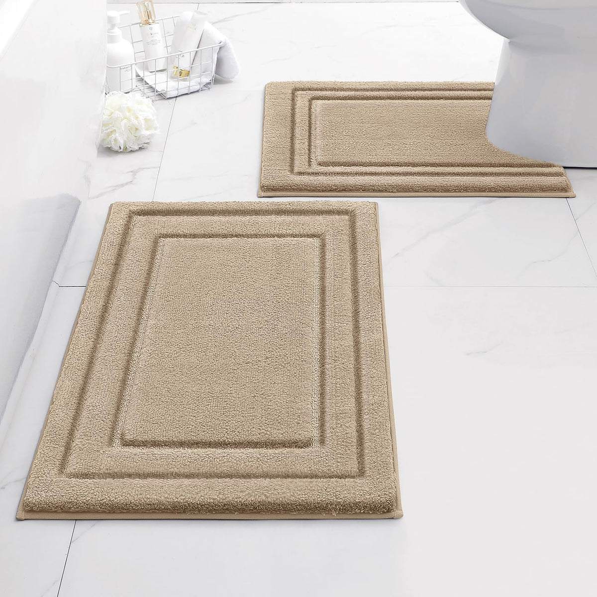HOMEIDEAS Fall Bathroom Rugs Sets, 2 Piece Soft Bath Mat Burnt Orange