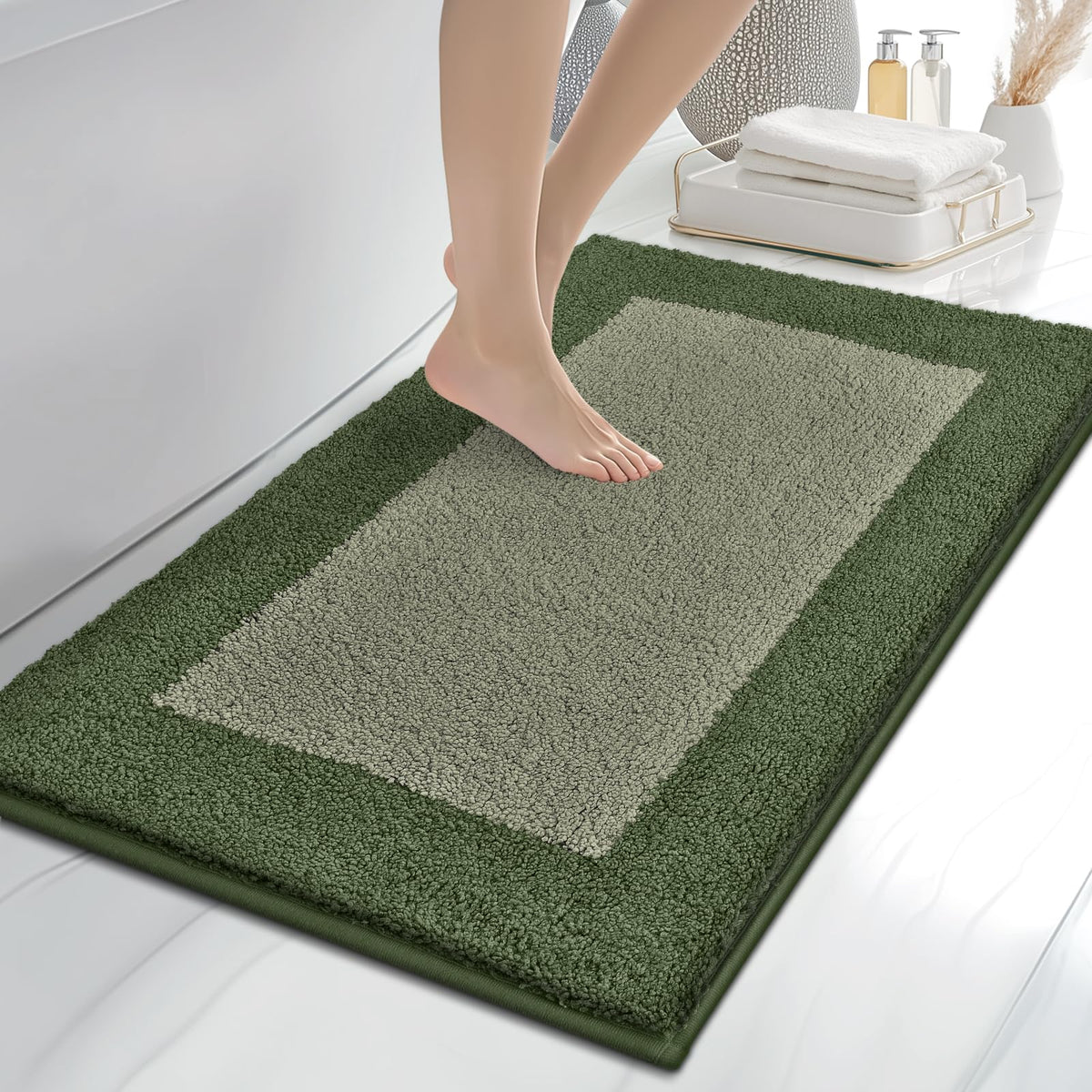 anllugs Bathroom Rugs, 20" x 30" Soft Bath Rugs, Olive Green & Green