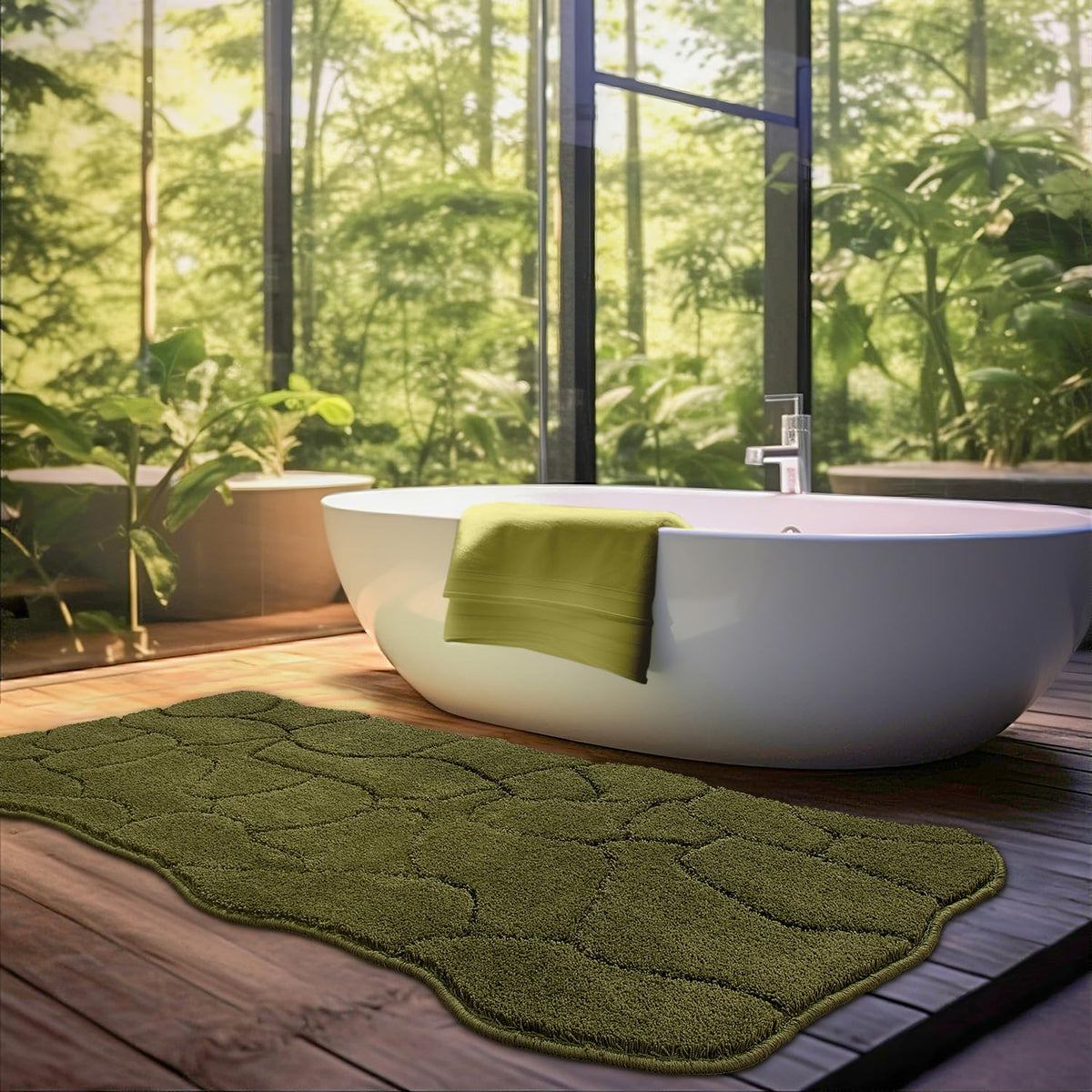 BSICPRO Bathroom Rugs, 32x20 Scalloped Bath Mats, Forest Green