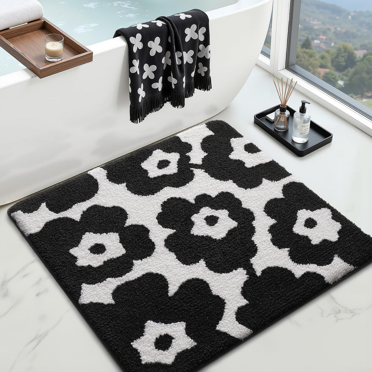 LUMI Square Beach Bathroom Rug 32x32, Soft Absorbent Bath Mat, Non Slip
