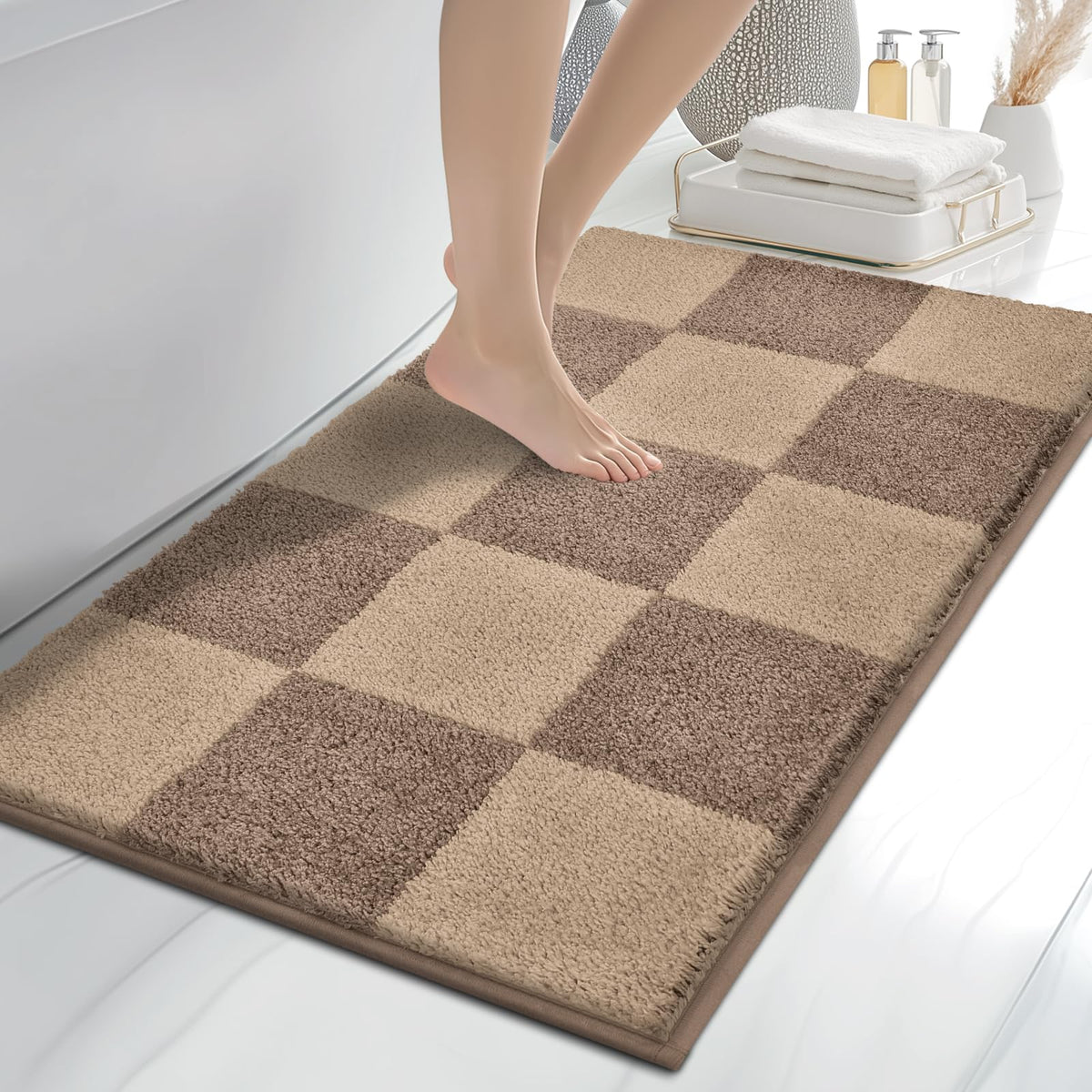 anllugs Bathroom Rugs, 20" x 30" Soft Bath Rugs, Olive Green & Green