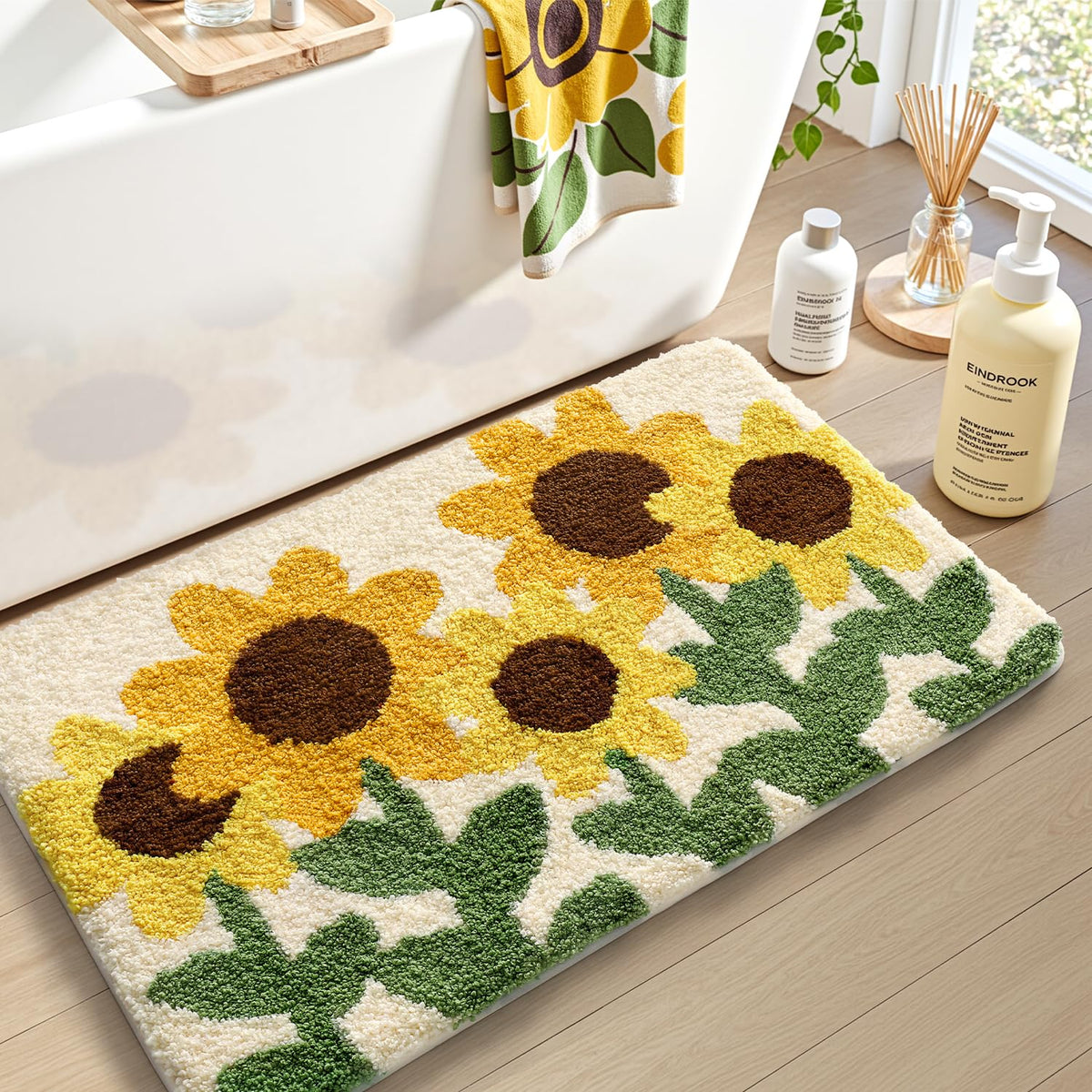 LUMI Square Beach Bathroom Rug 32x32, Soft Absorbent Bath Mat, Non Slip