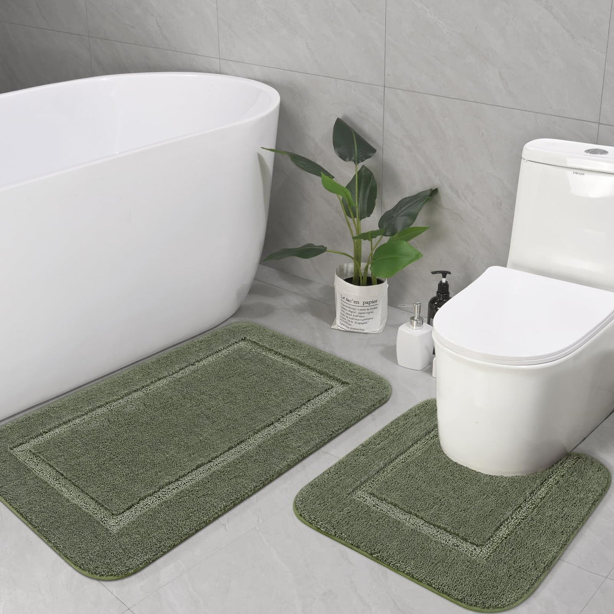 LOCHAS Bathroom Rug Set 2 Piece, 20''x20'' & 34''x21'', Beige