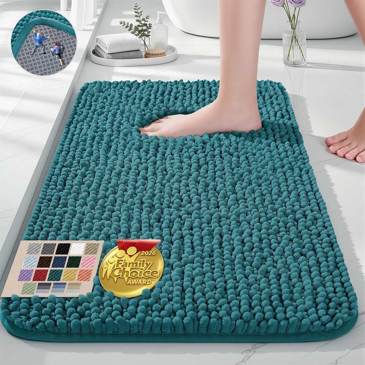 Ophanie Grey Bathroom Rugs 30x20, Soft Chenille Bath Mat, Non Slip Absorbent Quick Dry Light Gray Mats, Machine Washable Thick Small Area Rug Sets,Grip Bathmat for Shower,Toilet,Sink and Indoor Floor