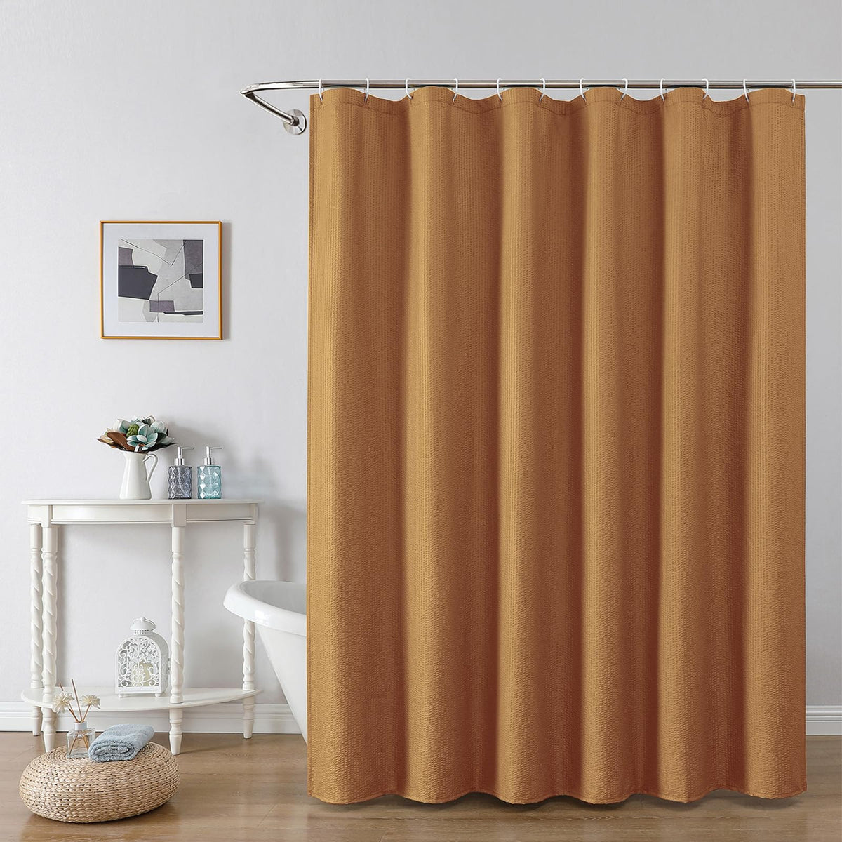 OWENIE Cream Shower Curtain or Bathroom 72x72 Inch, 3D Embossed Textured Waffle Fabric Shower Curtains, Soft Hotel Farmhouse Style, Water Repellent, Machine Washable, Cream, 72" W x 72" L
